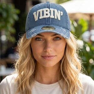 VIBIN’ Distressed Denim Baseball Cap Adjustable Casual Streetwear Hat Trendy